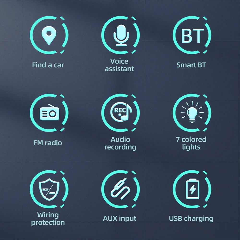 Autoradio MP3 Bluetooth MOPECT 1DIN – FM, USB, TF et AUX avec éclairage 7 couleurs