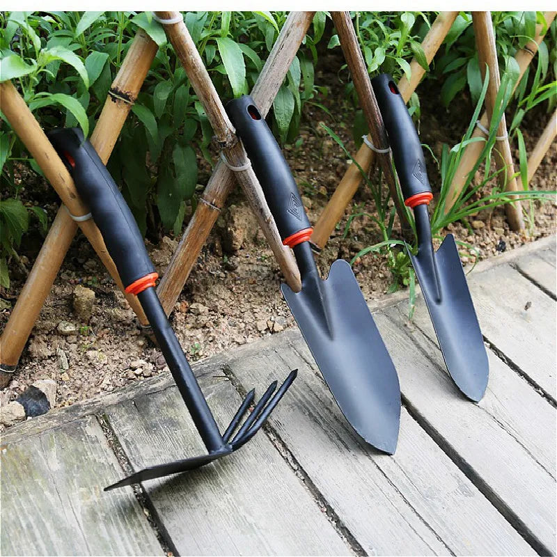 Ensemble d'outils de jardin 4 pièces – Pelle, râteau, houe et truelle (cuivre)