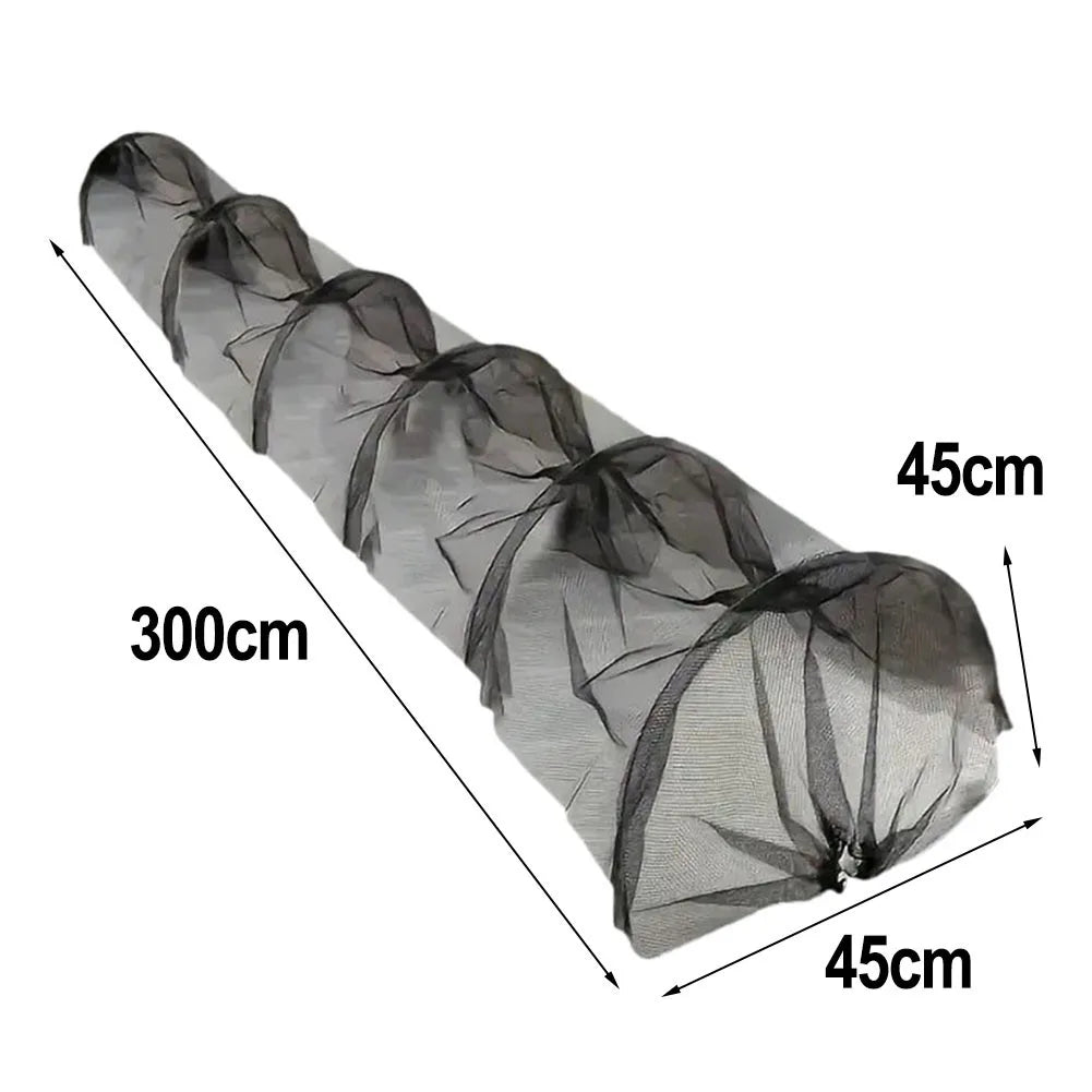Tunnel de jardin en filet anti-insectes 300 x 45 x 45 cm – Protection en maille noire pour légumes