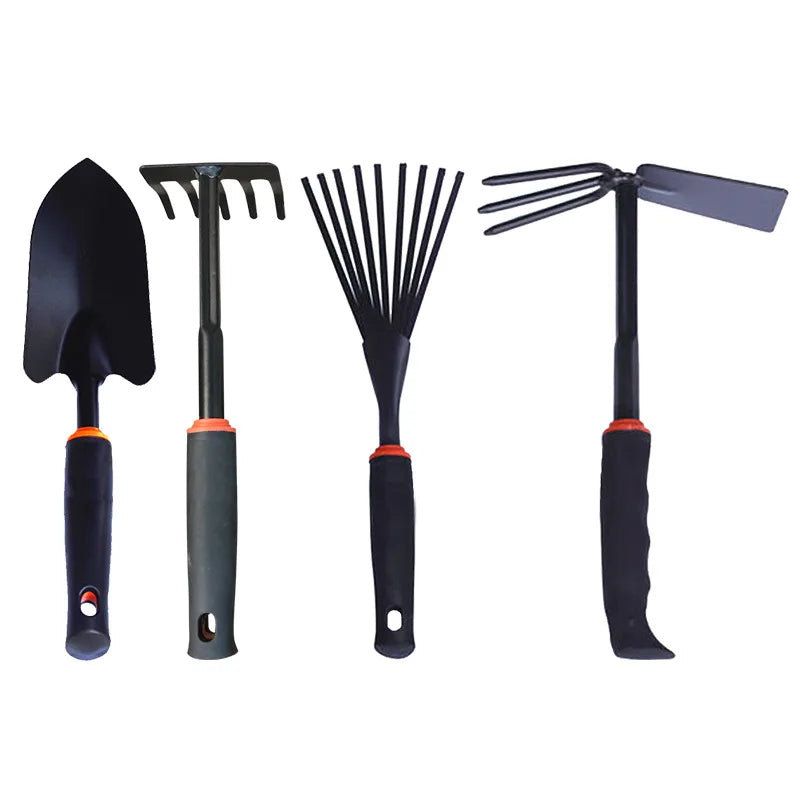 Ensemble d'outils de jardin 4 pièces – Pelle, râteau, houe et truelle (cuivre)