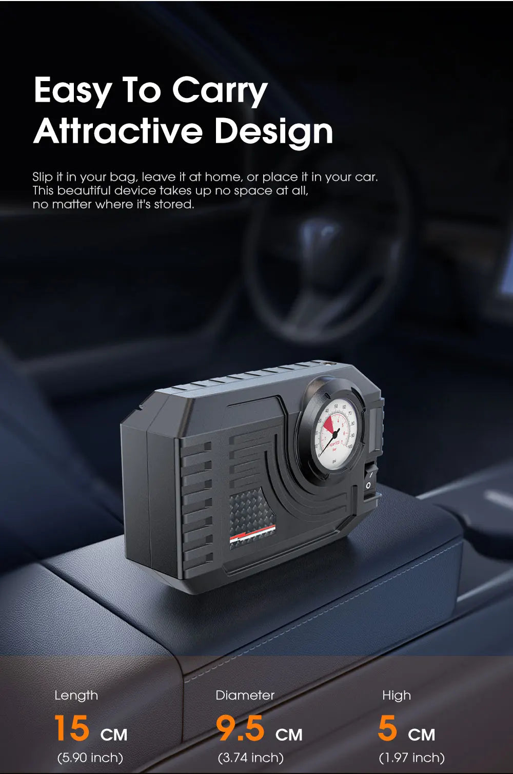Mini pompe à air électrique pour voiture et vélo – Pompe à pression de pneus portable