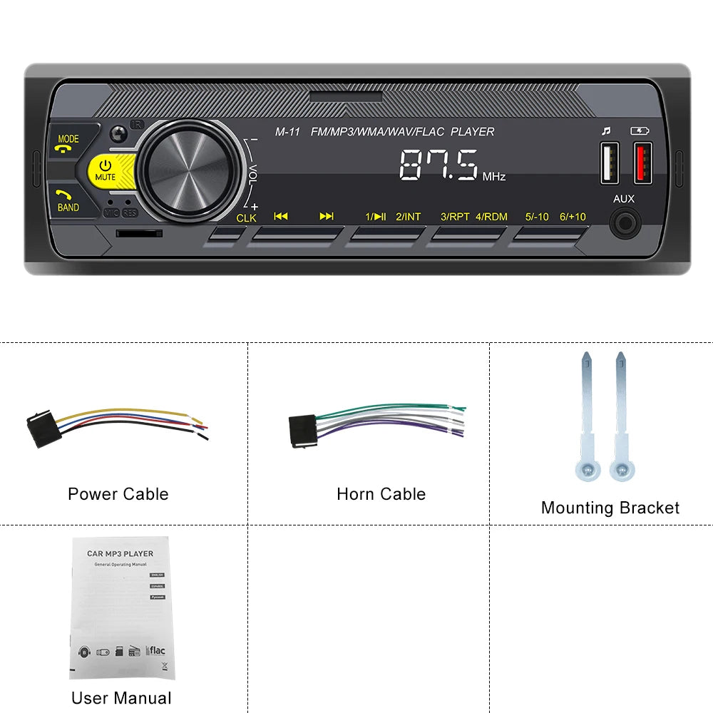 Podofo 1DIN Bluetooth Autoradio MP3 Speler – FM Radio, USB, AUX & TF Kaart met Afstandsbediening