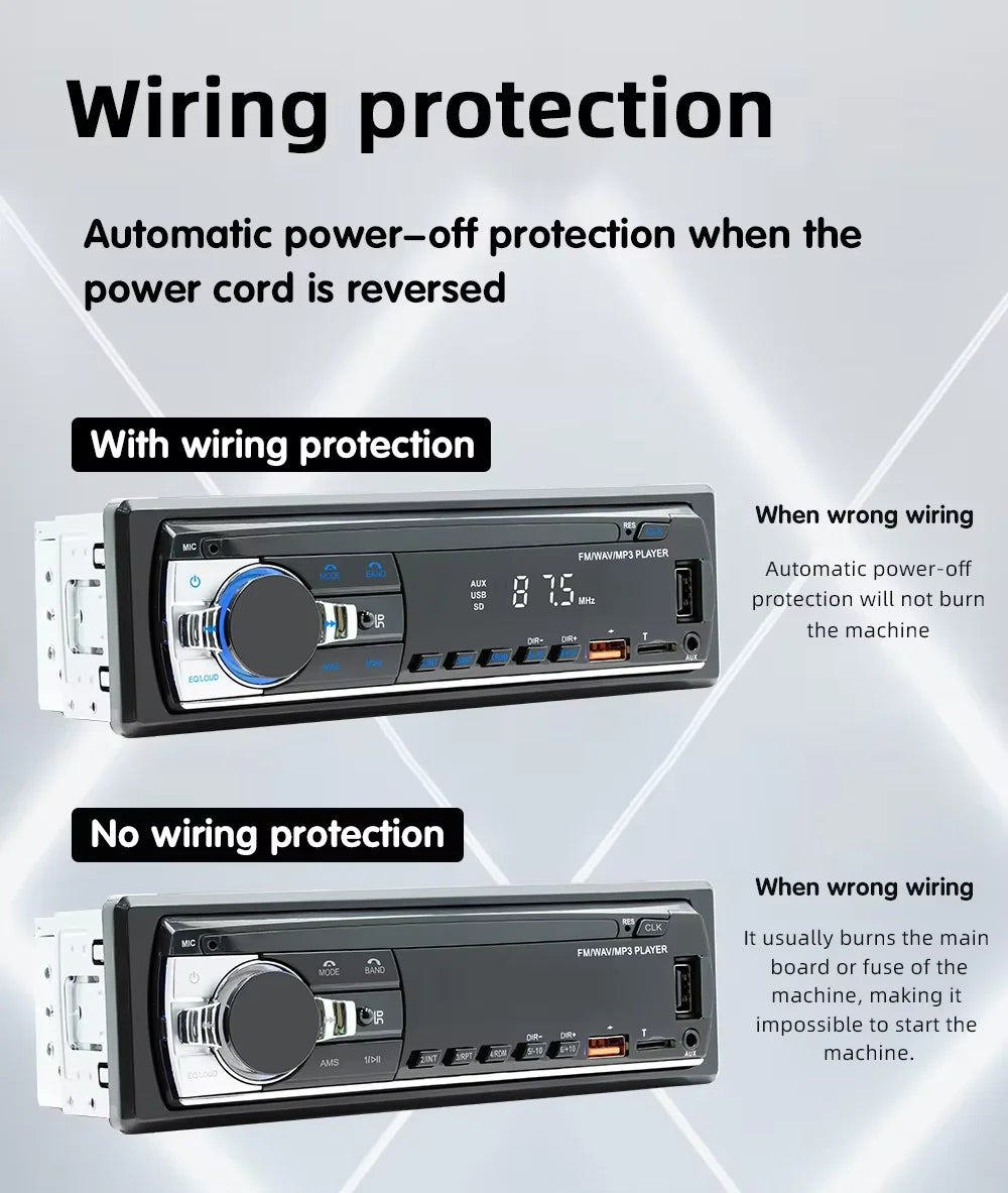 Autoradio stéréo Bluetooth BQCC 60 W x4 – Lecteur MP3 avec radio FM, USB et carte SD