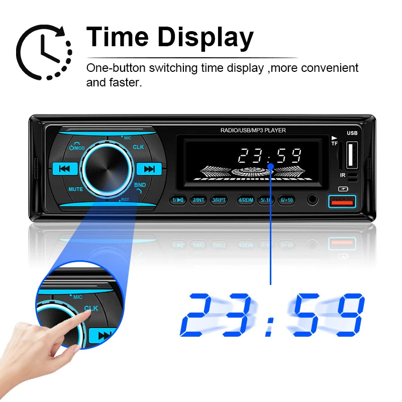 Hippcron 1DIN Bluetooth-Autoradio mit MP3-Player, UKW-Radio, USB, AUX und TF-Kartensteckplatz – 60 W