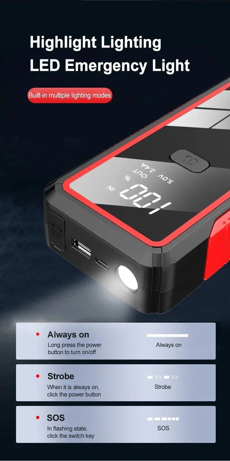 EAFC 2000A Starthilfegerät für Autos – 12V Batterieverstärker & Powerbank (600A / 2000A)
