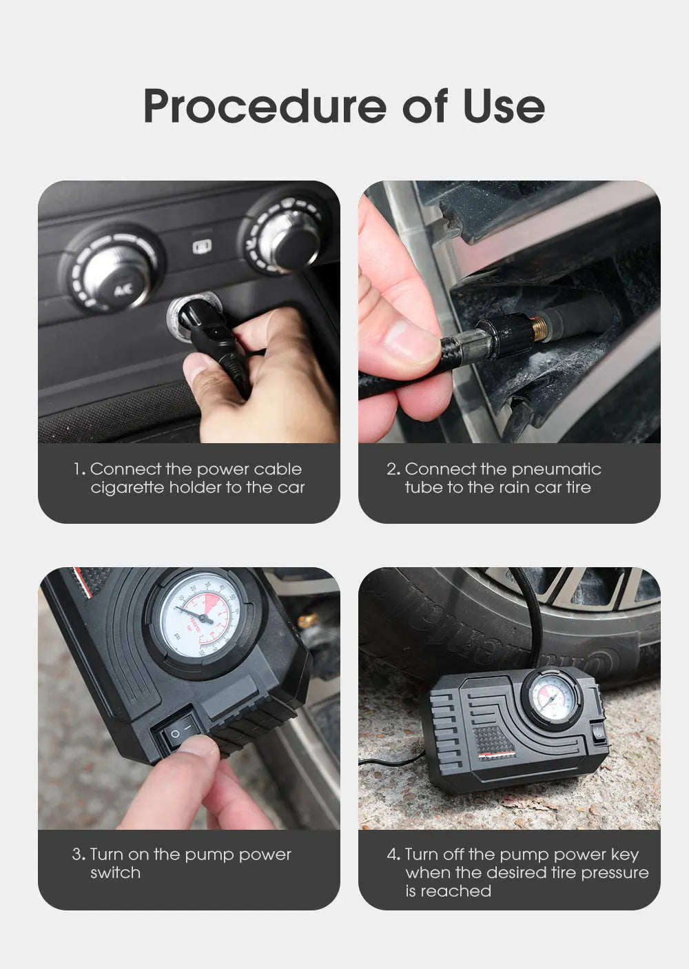 Mini pompe à air électrique pour voiture et vélo – Pompe à pression de pneus portable