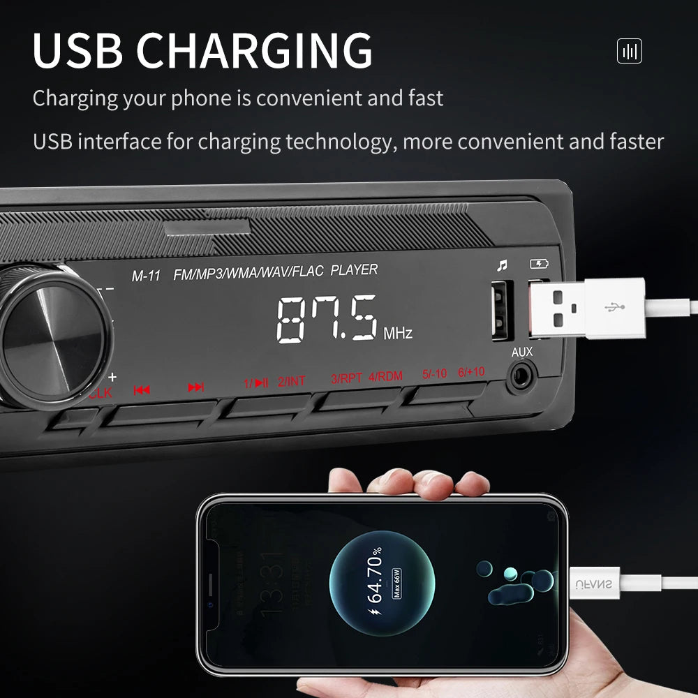 Podofo 1DIN Bluetooth Autoradio MP3 Speler – FM Radio, USB, AUX & TF Kaart met Afstandsbediening