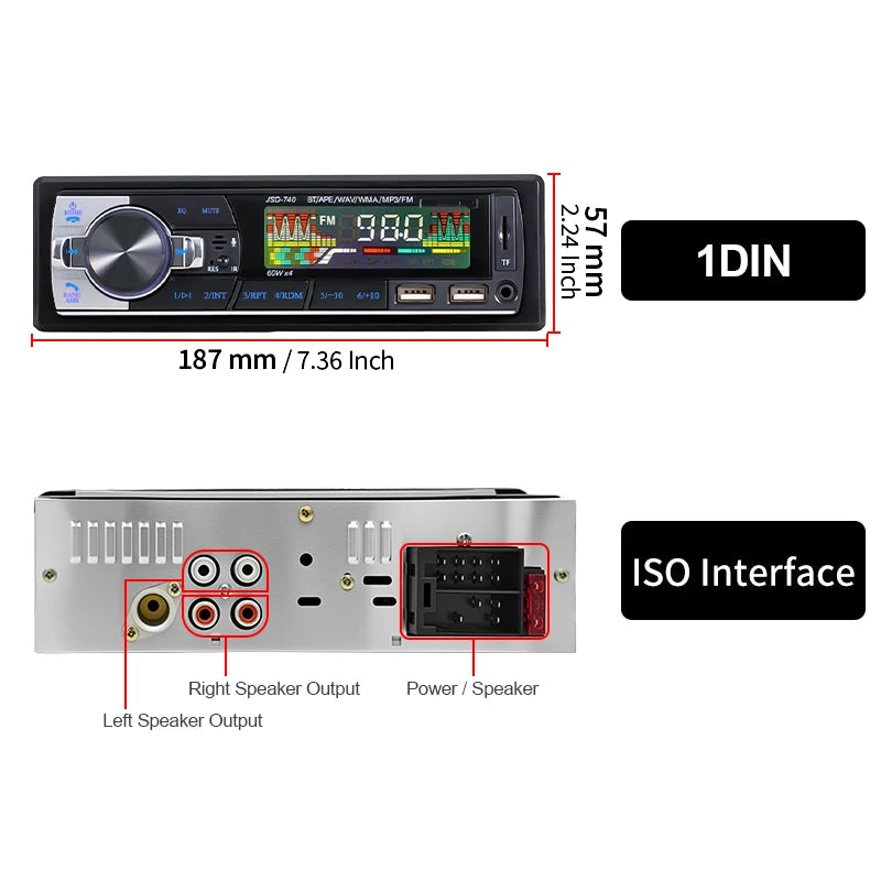 Autoradio MP3 Bluetooth SINOVCLE 1DIN – Radio FM 4 x 60 W avec USB, AUX et lecteur de carte TF + télécommande