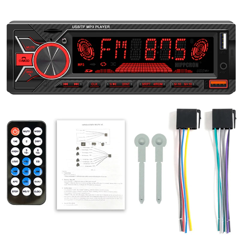 Hippcron 1DIN Bluetooth-Autoradio mit MP3-Player – 4x60W FM-Radio mit USB-, TF- und AUX-Anschluss