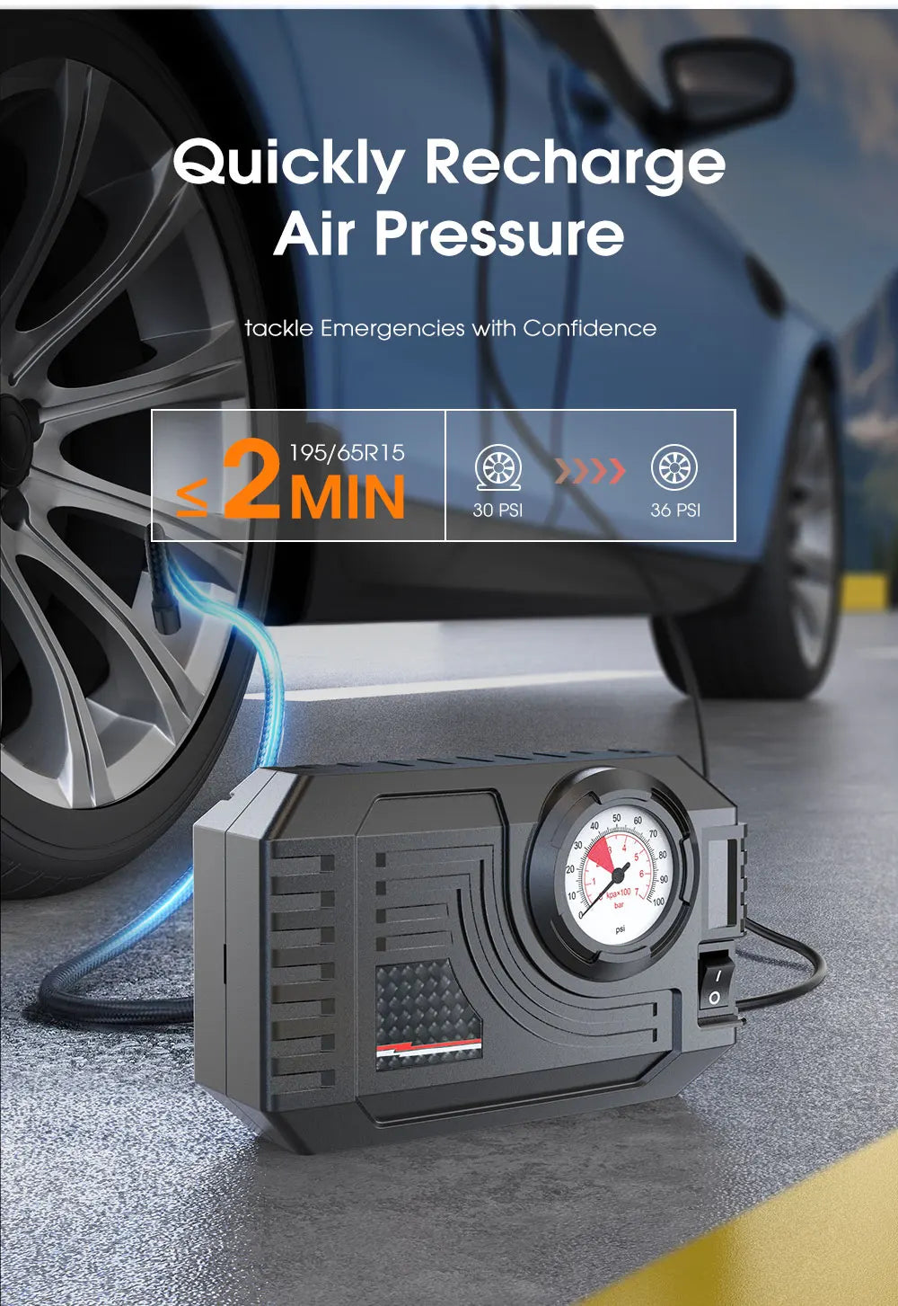 Mini pompe à air électrique pour voiture et vélo – Pompe à pression de pneus portable