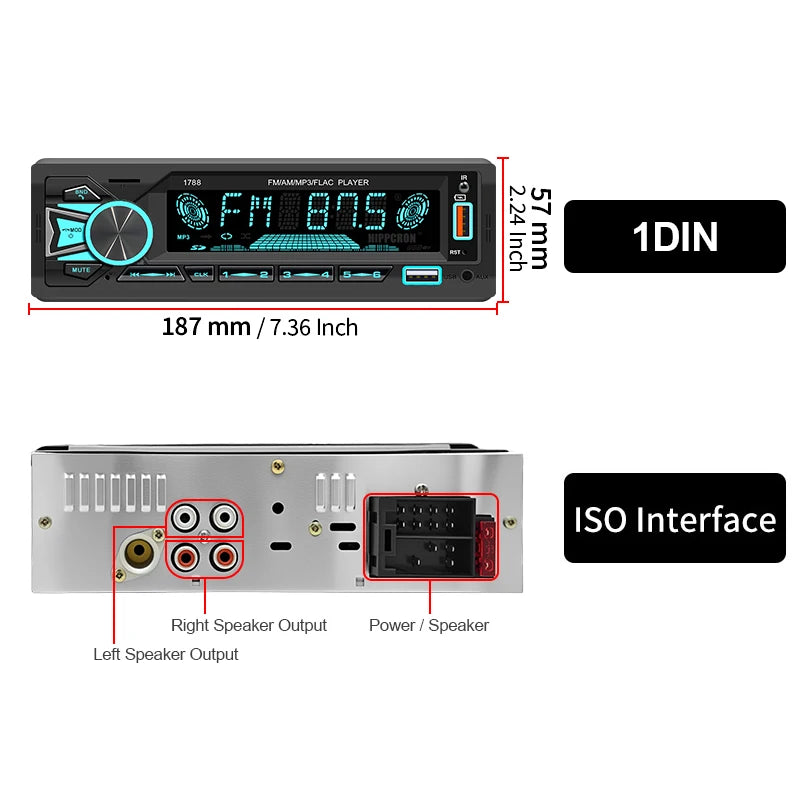 Hippcron 1DIN Bluetooth-Autoradio mit MP3-Player – 4x60W FM-Radio mit USB-, TF- und AUX-Anschluss