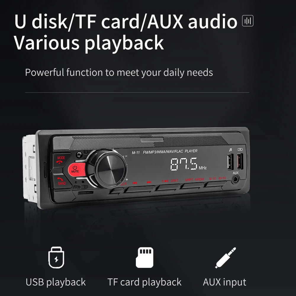 Podofo 1DIN Bluetooth Autoradio MP3 Speler – FM Radio, USB, AUX & TF Kaart met Afstandsbediening
