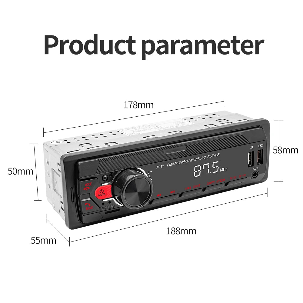 Podofo 1DIN Bluetooth Autoradio MP3 Speler – FM Radio, USB, AUX & TF Kaart met Afstandsbediening