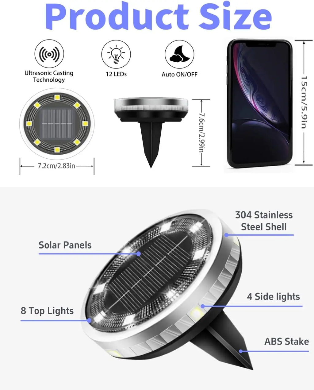 💡 SKYSHADOW Solar Grondspot 8 LED – RVS Inbouw Tuinlamp IP65