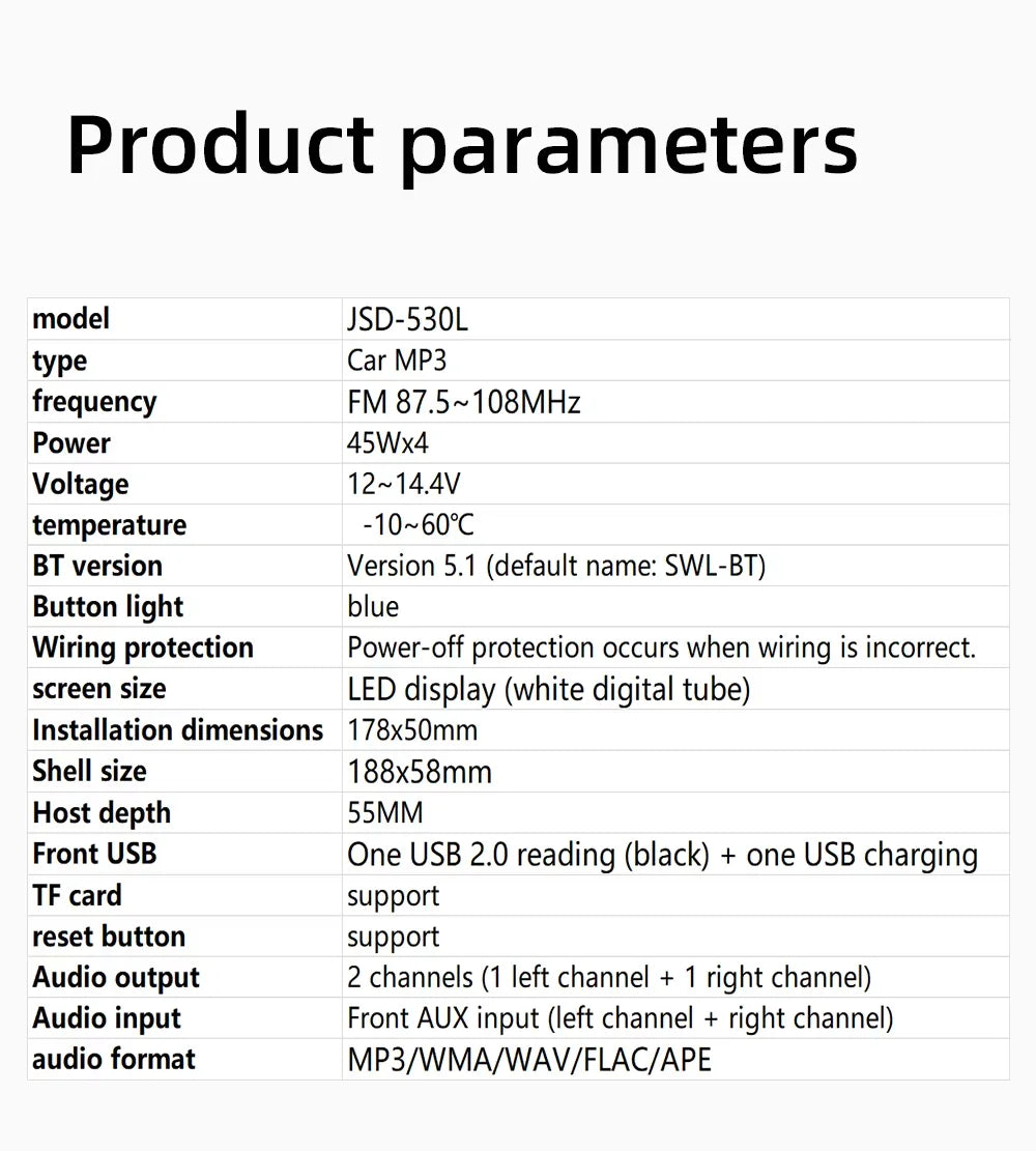 Autoradio stéréo Bluetooth BQCC 60 W x4 – Lecteur MP3 avec radio FM, USB et carte SD
