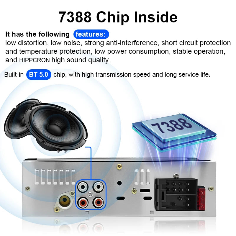 Hippcron 1DIN Bluetooth-Autoradio mit MP3-Player, UKW-Radio, USB, AUX und TF-Kartensteckplatz – 60 W