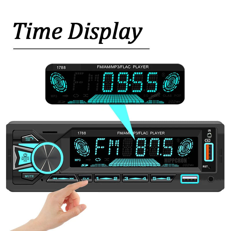 Hippcron 1DIN Bluetooth-Autoradio mit MP3-Player – 4x60W FM-Radio mit USB-, TF- und AUX-Anschluss