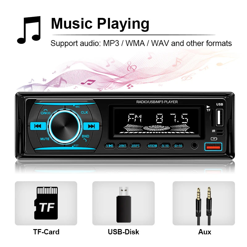 Hippcron 1DIN Bluetooth-Autoradio mit MP3-Player, UKW-Radio, USB, AUX und TF-Kartensteckplatz – 60 W