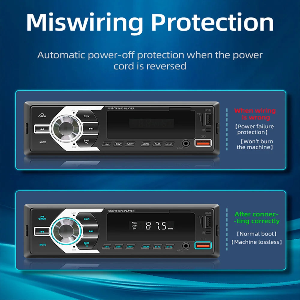 Autoradio MOPECT DAB+ 1-DIN Bluetooth – Lecteur MP3 avec 2 ports USB, carte TF, entrée auxiliaire et télécommande