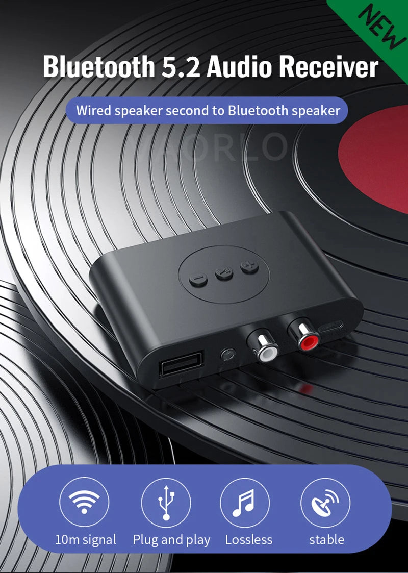 Bluetooth 5.2 Audio Receiver met NFC – Draadloze AUX & RCA Adapter voor Auto, Speakers en Versterkers