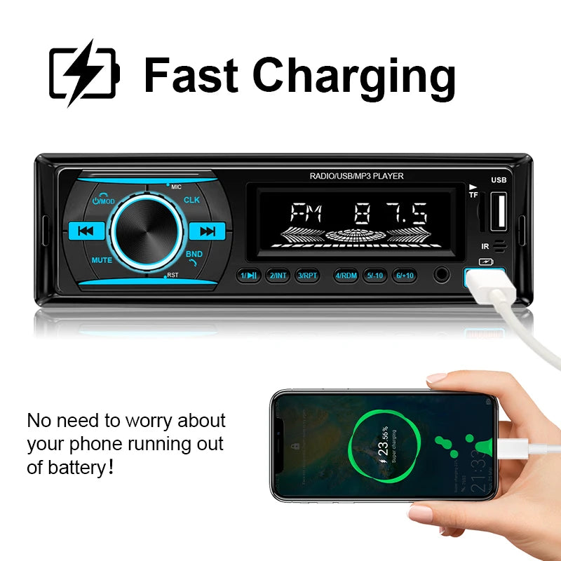 Hippcron 1DIN Bluetooth-Autoradio mit MP3-Player, UKW-Radio, USB, AUX und TF-Kartensteckplatz – 60 W