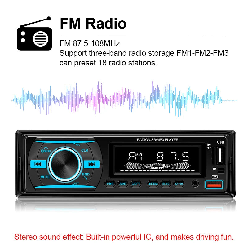 Hippcron 1DIN Bluetooth-Autoradio mit MP3-Player, UKW-Radio, USB, AUX und TF-Kartensteckplatz – 60 W