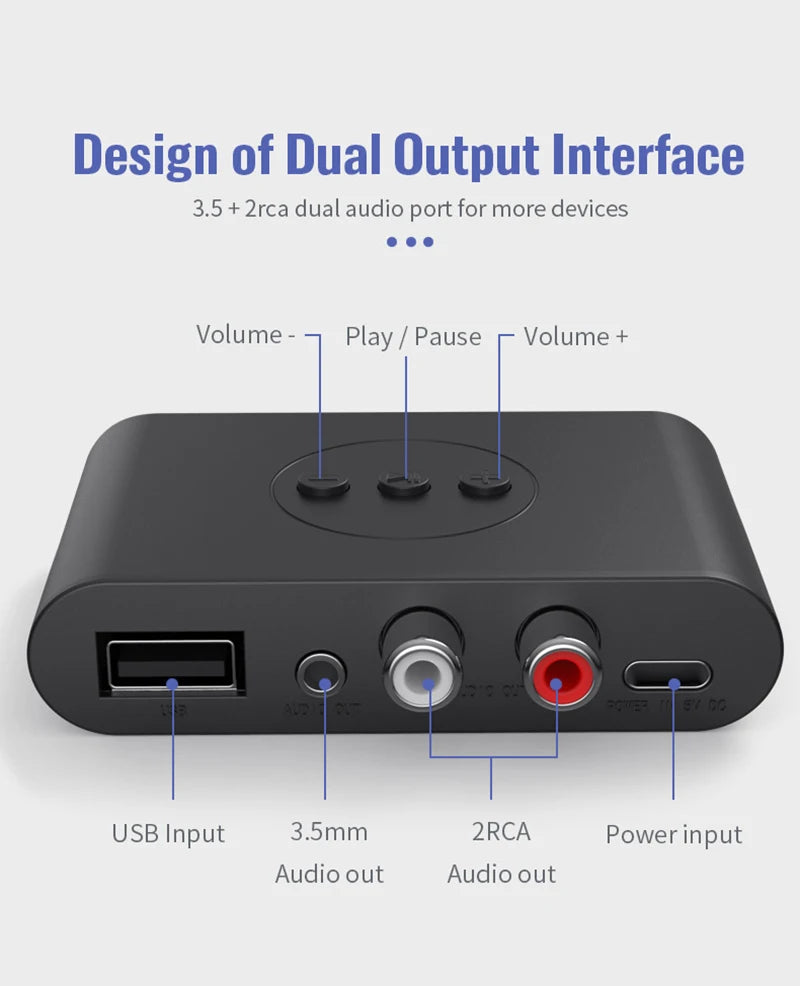 Bluetooth 5.2 Audio Receiver met NFC – Draadloze AUX & RCA Adapter voor Auto, Speakers en Versterkers