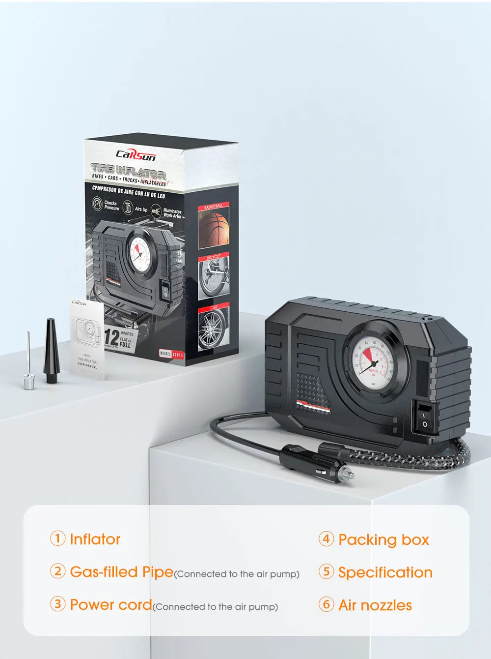 Mini pompe à air électrique pour voiture et vélo – Pompe à pression de pneus portable