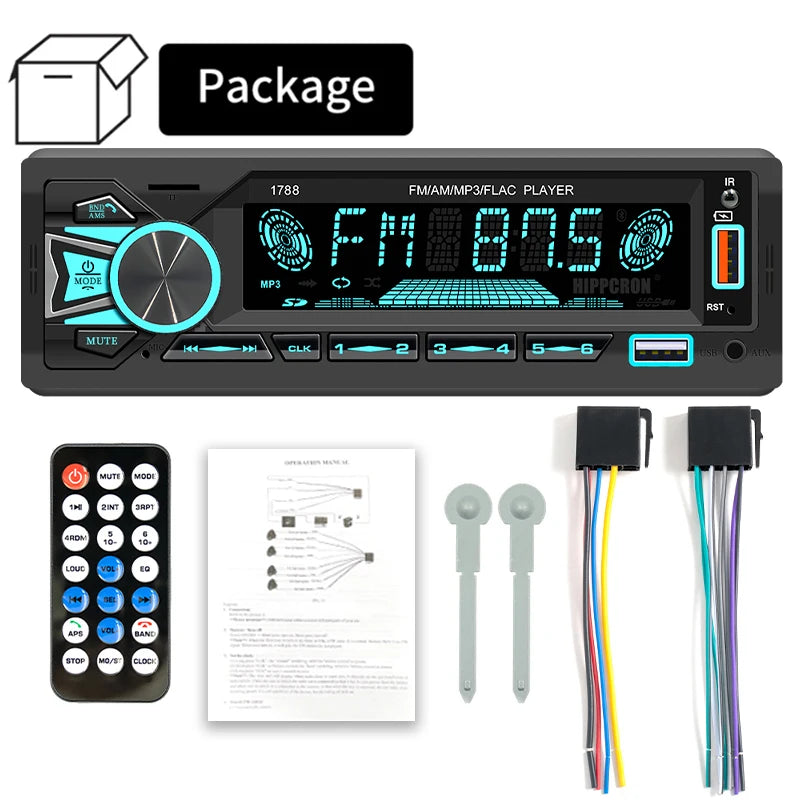 Hippcron 1DIN Bluetooth-Autoradio mit MP3-Player – 4x60W FM-Radio mit USB-, TF- und AUX-Anschluss