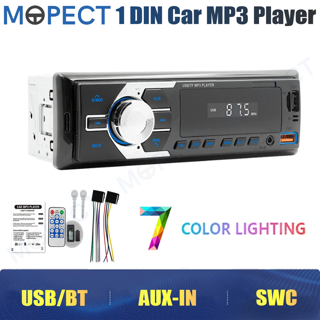 Autoradio MOPECT DAB+ 1-DIN Bluetooth – Lecteur MP3 avec 2 ports USB, carte TF, entrée auxiliaire et télécommande