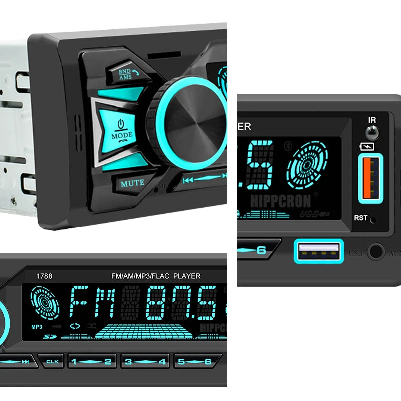 Hippcron 1DIN Bluetooth-Autoradio mit MP3-Player – 4x60W FM-Radio mit USB-, TF- und AUX-Anschluss