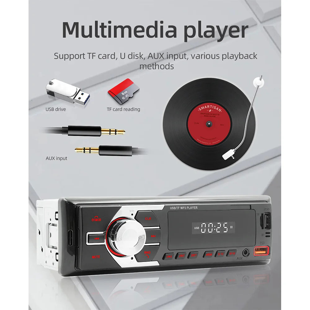Autoradio MOPECT DAB+ 1-DIN Bluetooth – Lecteur MP3 avec 2 ports USB, carte TF, entrée auxiliaire et télécommande