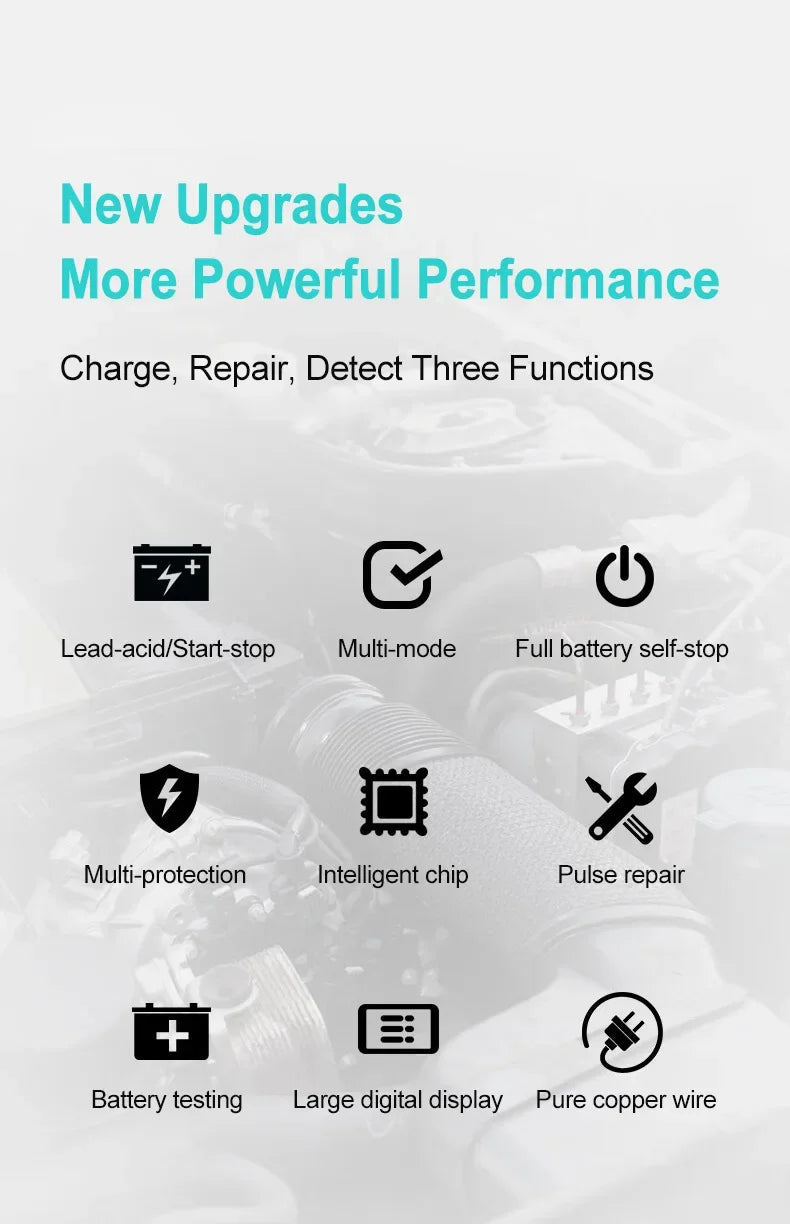 Chargeur de batterie intelligent EAFC 12V pour voiture – Chargeur de batterie 12V avec réparation par impulsions et écran LCD
