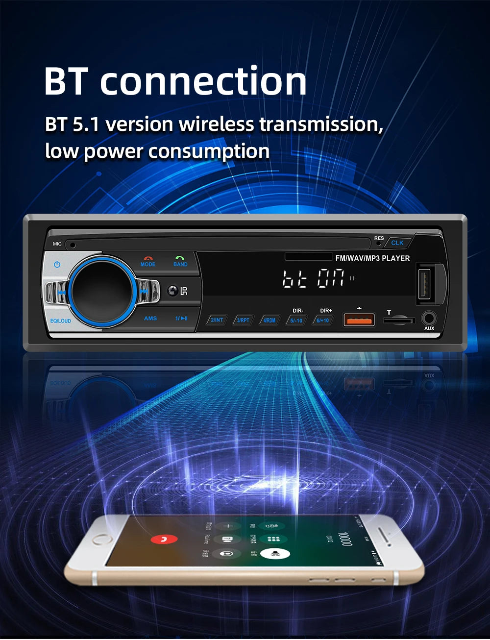 Autoradio stéréo Bluetooth BQCC 60 W x4 – Lecteur MP3 avec radio FM, USB et carte SD