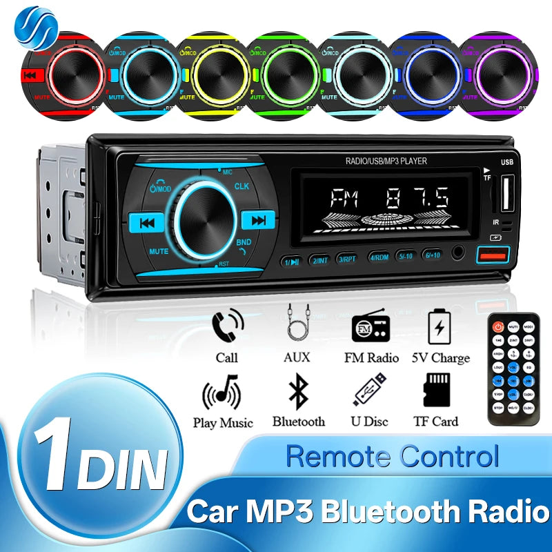 Hippcron 1DIN Bluetooth-Autoradio mit MP3-Player, UKW-Radio, USB, AUX und TF-Kartensteckplatz – 60 W