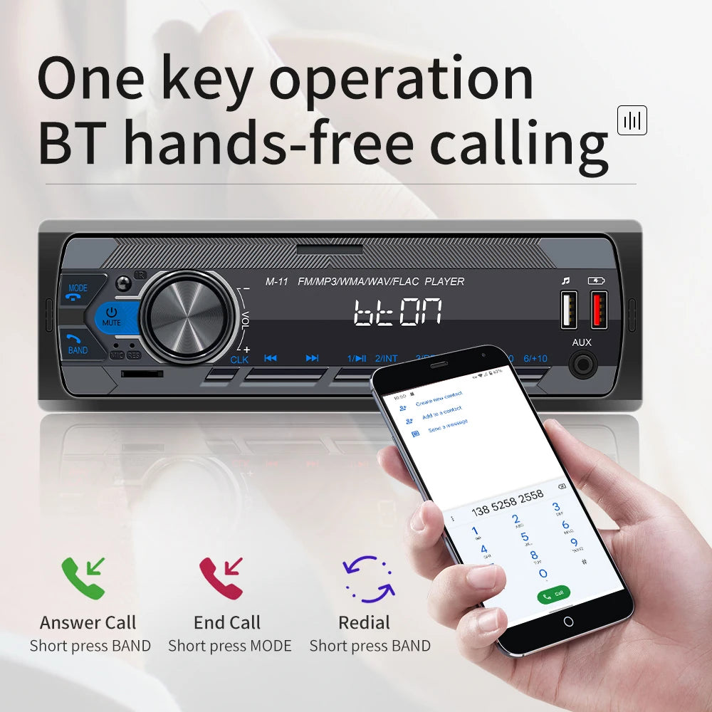 Podofo 1DIN Bluetooth Autoradio MP3 Speler – FM Radio, USB, AUX & TF Kaart met Afstandsbediening