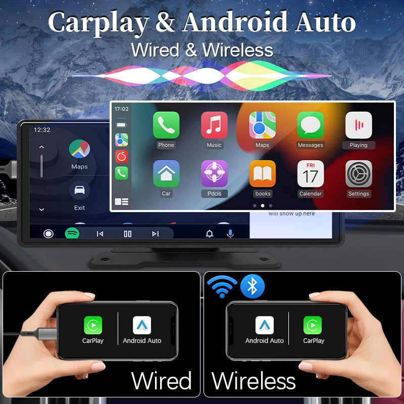 10.26" Car Mirror Radio Multimedia Player – Wireless CarPlay & Android Auto met Bluetooth
