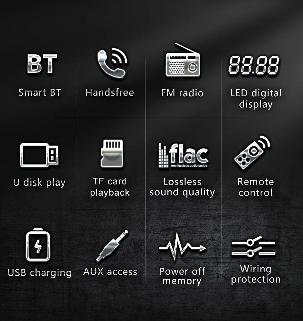 Autoradio stéréo Bluetooth BQCC 60 W x4 – Lecteur MP3 avec radio FM, USB et carte SD