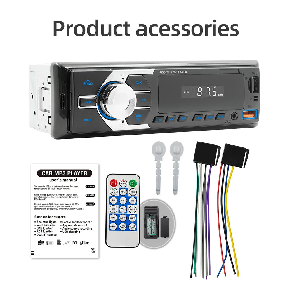 Autoradio MOPECT DAB+ 1-DIN Bluetooth – Lecteur MP3 avec 2 ports USB, carte TF, entrée auxiliaire et télécommande