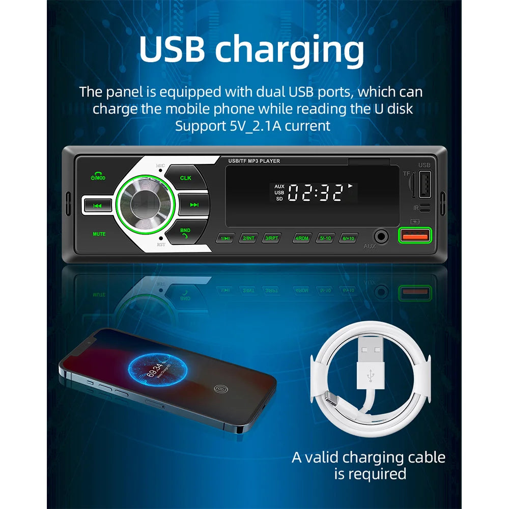 Autoradio MOPECT DAB+ 1-DIN Bluetooth – Lecteur MP3 avec 2 ports USB, carte TF, entrée auxiliaire et télécommande
