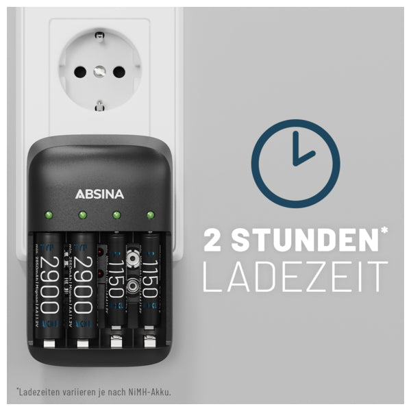 Absina X4 Batterijlader (NiMH / NiCd voor AAA, AA en 9 V-batterijen)