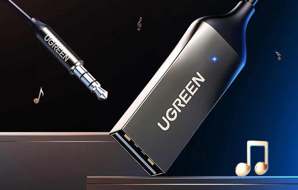 Ugreen - Bluetooth - 5.0 geluidsontvanger USB-kabel audio-adapter AUX-aansluiting zwart - (70601 - CM309)