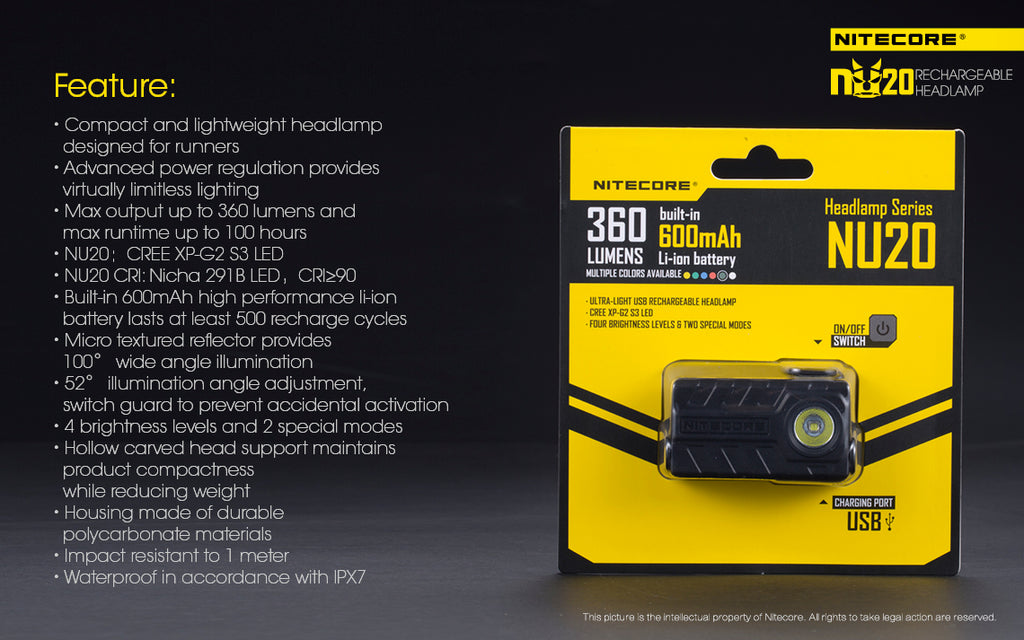 Lampe frontale Nitecore NU20 noire