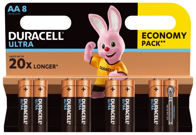 8 x Duracell Ultra Powercheck LR6 AA Alkaline Batterijen