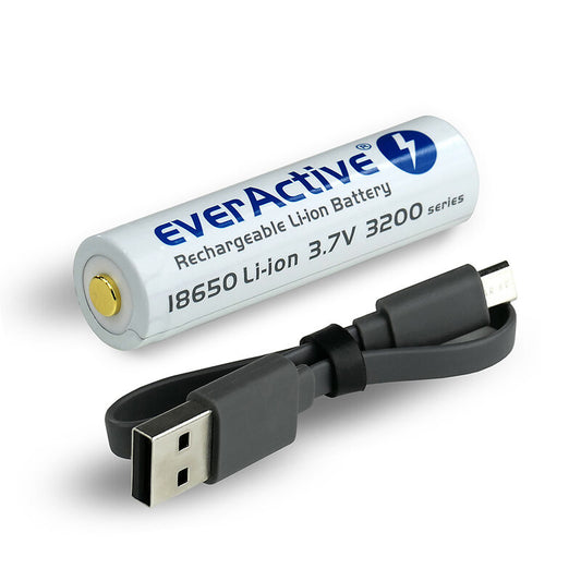 everActive 18650 3.7V Li-ion 3200mAh micro USB Batterij met kabel