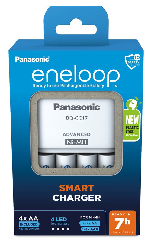 Panasonic Eneloop BQ-CC17 Oplader + 4 x R6/AA Eneloop 2000mAh BK-3MCDE