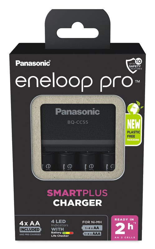 Chargeur rapide Panasonic BQ-CC55 + 4 piles AA Eneloop Pro 2550mAh