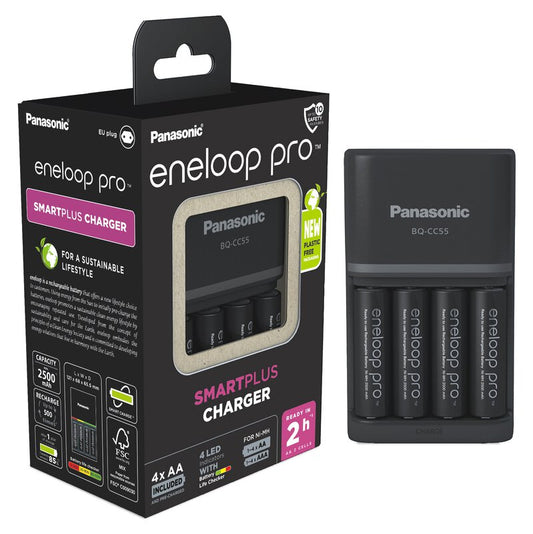 Panasonic Snellader BQ-CC55 + 4x AA Eneloop Pro 2550mAh