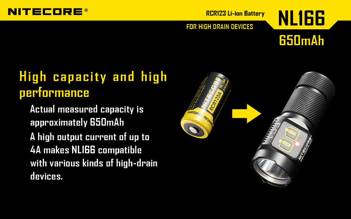 Batterie lithium-ion NiteCore NL166 RCR123A 3,7 V 650 mAh