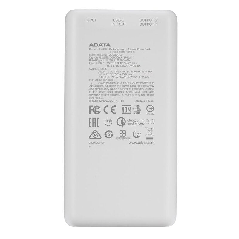 ADATA P200000QCD 18W QC3.0 PD 20000MAH Powerbank